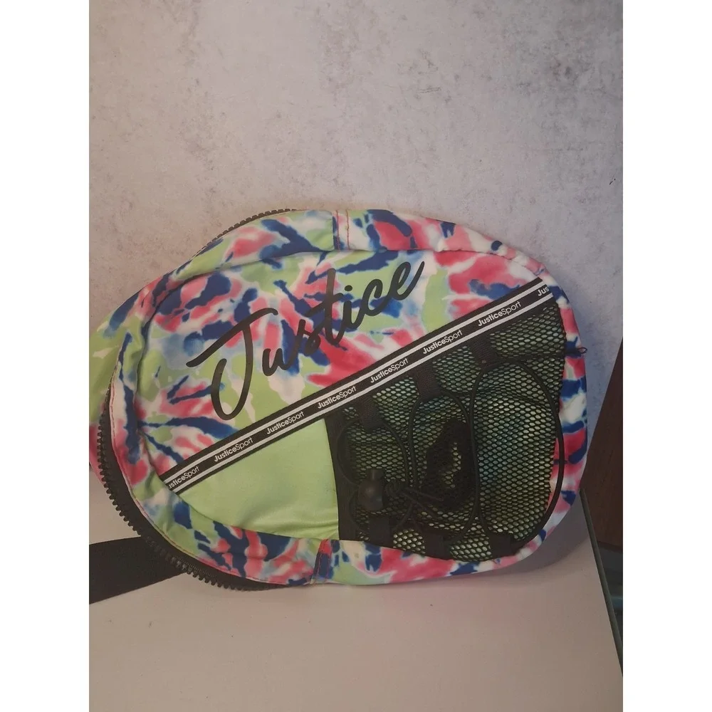 Justice Sport Nylon Tie-Dye Sling Bag Crossbody Backpack Purple Pink Retro Tween